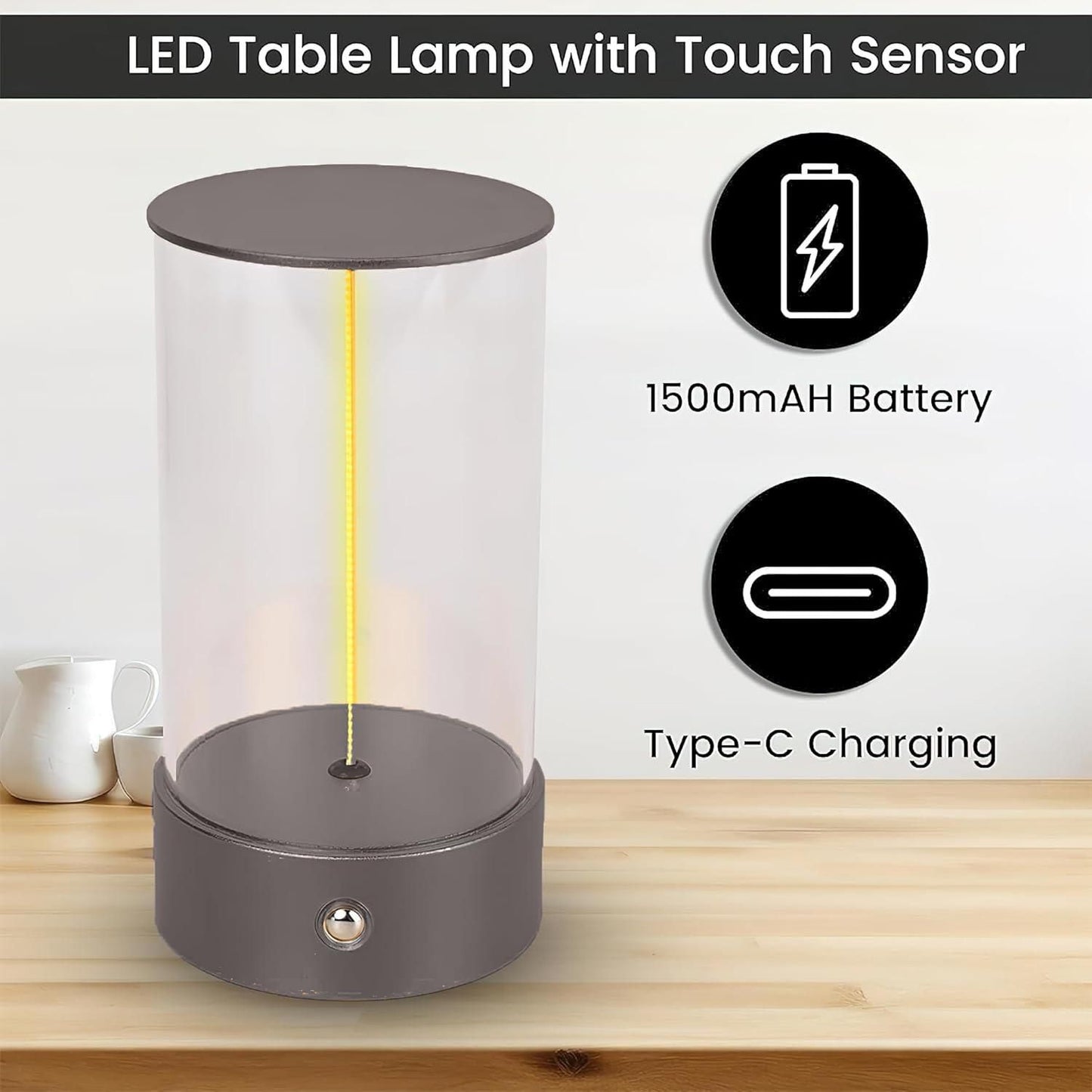 Modern Minimalist Cordless LED Table Lamp – Rechargeable Touch-Control Accent Light for Bedroom, Living Room, and Office