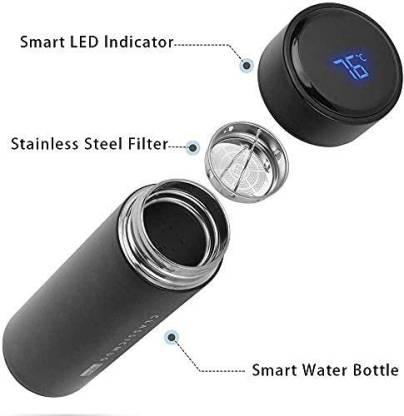 Smart LED Temperature Display Bottle – 500ml Black Stainless Steel Thermos Flask for Hot & Cold Drinks | Insulated Leakproof Travel Bottle