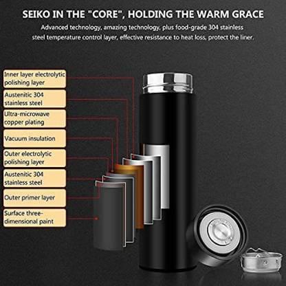 Smart LED Temperature Display Bottle – 500ml Black Stainless Steel Thermos Flask for Hot & Cold Drinks | Insulated Leakproof Travel Bottle