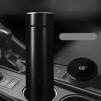 Smart LED Temperature Display Bottle – 500ml Black Stainless Steel Thermos Flask for Hot & Cold Drinks | Insulated Leakproof Travel Bottle