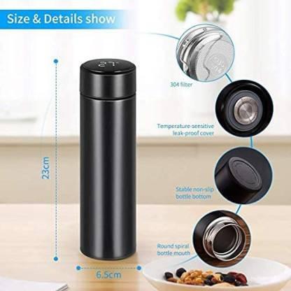 Smart LED Temperature Display Bottle – 500ml Black Stainless Steel Thermos Flask for Hot & Cold Drinks | Insulated Leakproof Travel Bottle