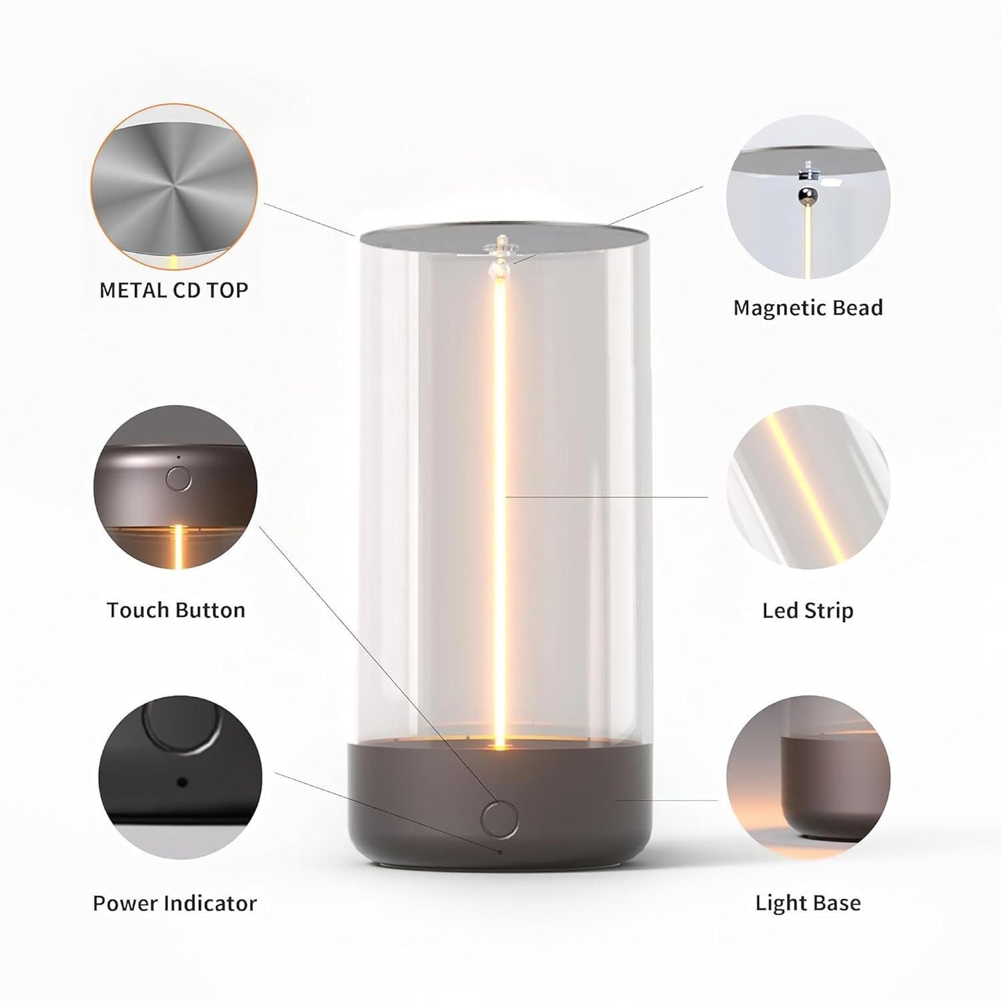 Modern Minimalist Cordless LED Table Lamp – Rechargeable Touch-Control Accent Light for Bedroom, Living Room, and Office
